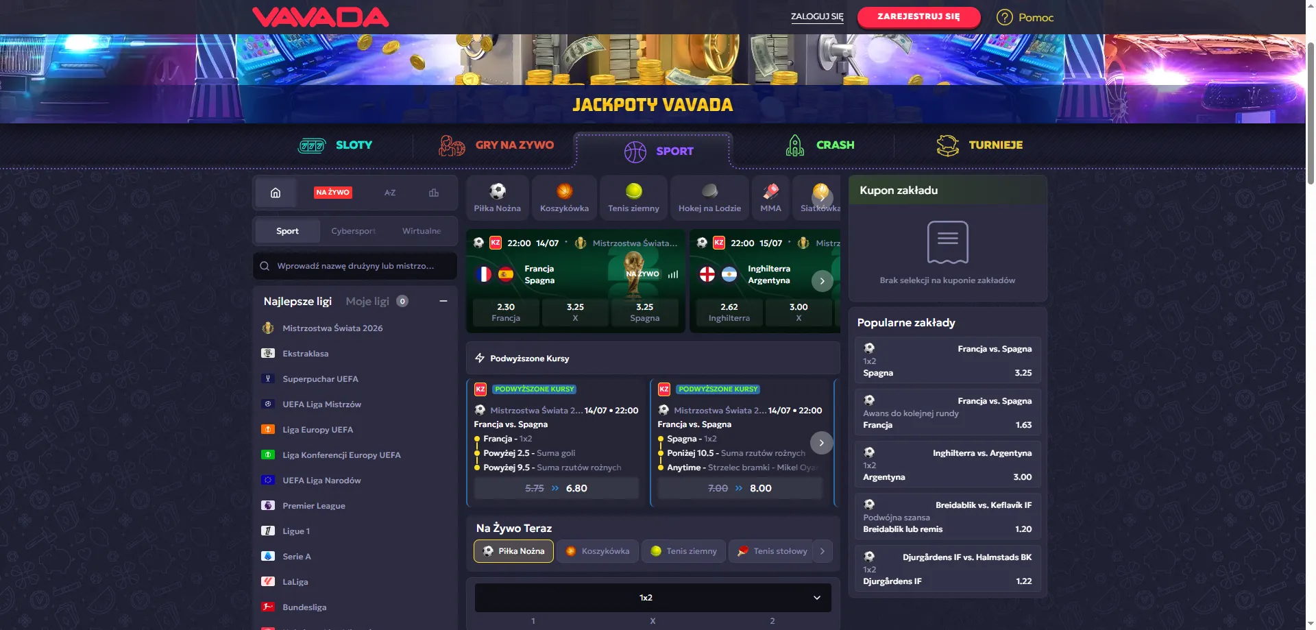 Vavada zakłady sportowe – piłka nożna, esport i live betting